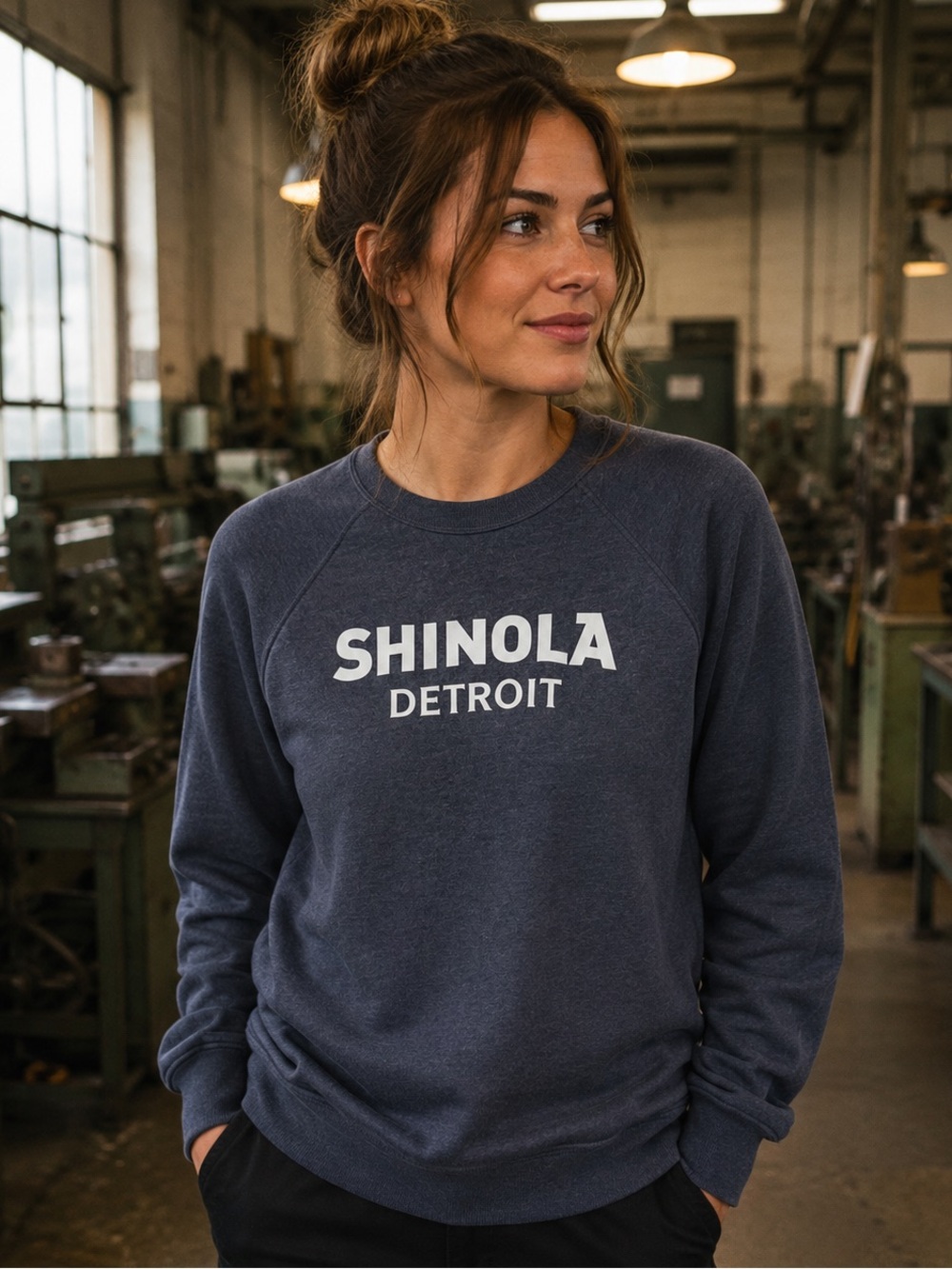 Unisex NWOT Shinola Navy Blue Crewneck Sweatshirt with White Logo - Bella Canvas